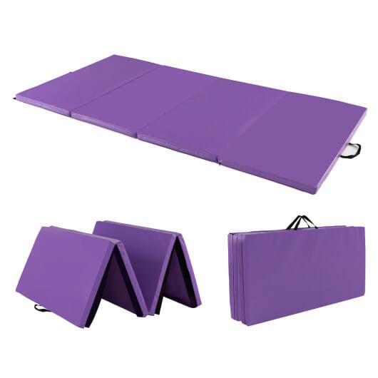 Folding Gymnastics Mat with Carry Handles and Sweatproof Detachable PU Leather Cover-Blue