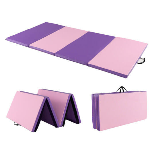 Folding Gymnastics Mat with Carry Handles and Sweatproof Detachable PU Leather Cover-Blue