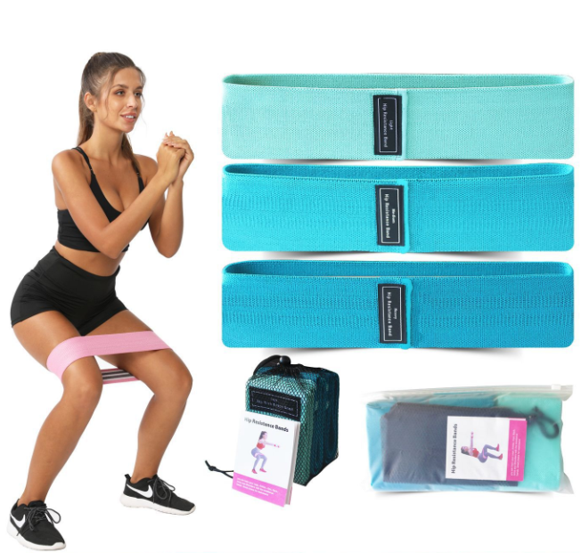 NNEDSZ Blue Colour Scheme Fabric Resistance Bands Set - 3 Levels Non-Slip Hip Bands for Strength Training-0